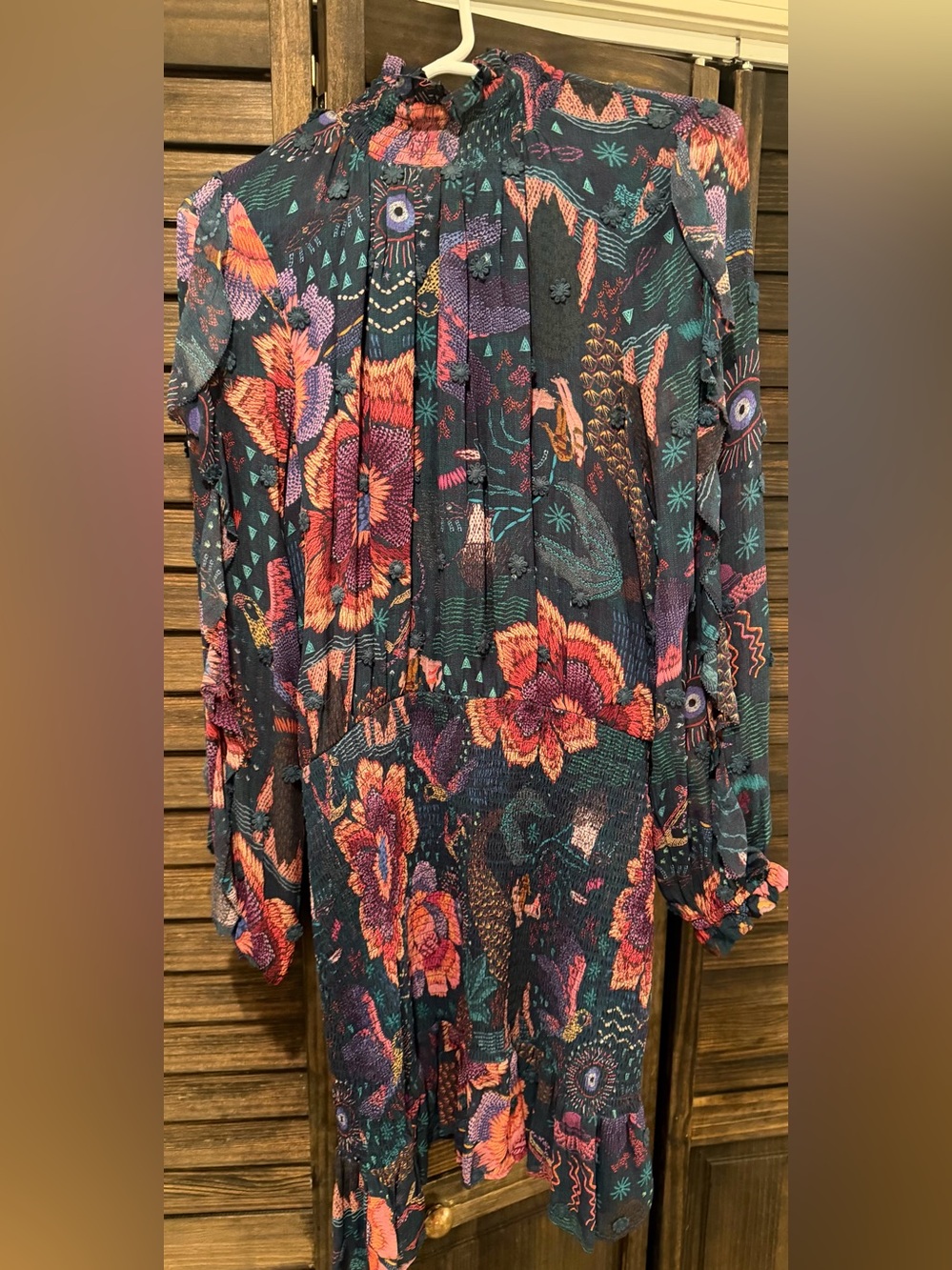 Farm Rio Print Long Sleeve Women’s Top - Navy with Coral & Teal